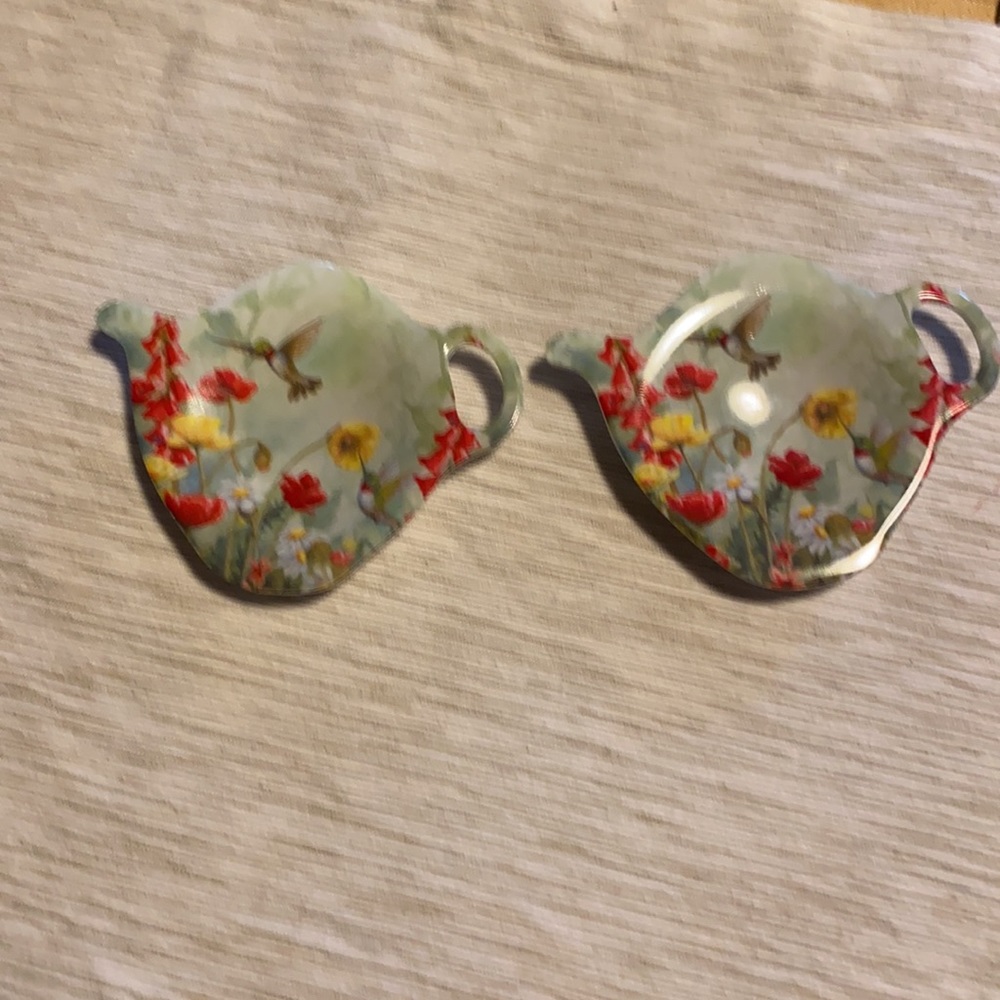 COPY - 2 Melamine Teabag Tidy Kitchen Utensil Tea Bag Holder Hummingbird flower…